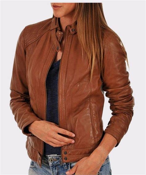 BIKER BROWN REAL LEATHER BROWN JACKET WOMEN $126.00 | Leather jacket ...