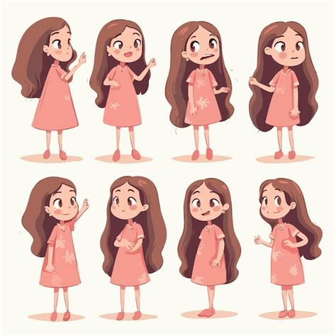 Premium Vector | Orangeclothed little girl vector illustration multipose