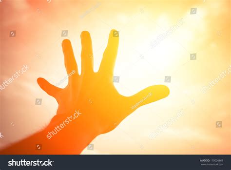 Hand Man Reaching Towards Sunshine Sky Stock Photo 175020869 | Shutterstock