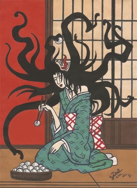 Futakuchi onna | Japanese mythical creatures, Japanese art, Horror art