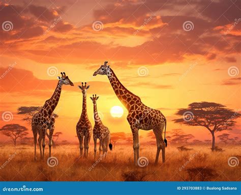 Ai Generated Illustration Wildlife Concept of Sunset in African Savanna ...