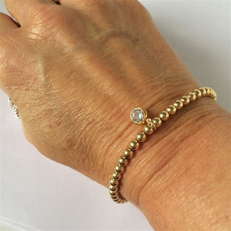 14k Gold Filled Bead Bracelet with Charm 4mm Beaded Stretch | Etsy