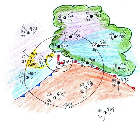 Locating cold and warm fronts on surface weather maps