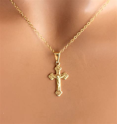 Gold Crucifix Cross Necklace Women Girls Gold Filled Charm - Etsy