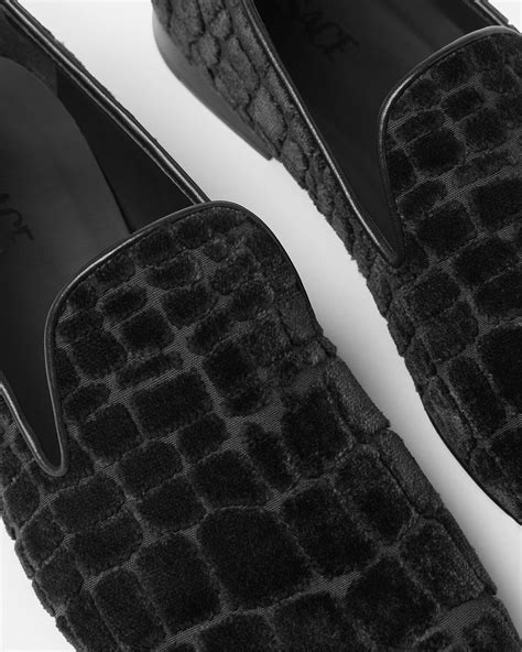 Versace Croc-Effect Velvet Devoré Slippers | VERSACE