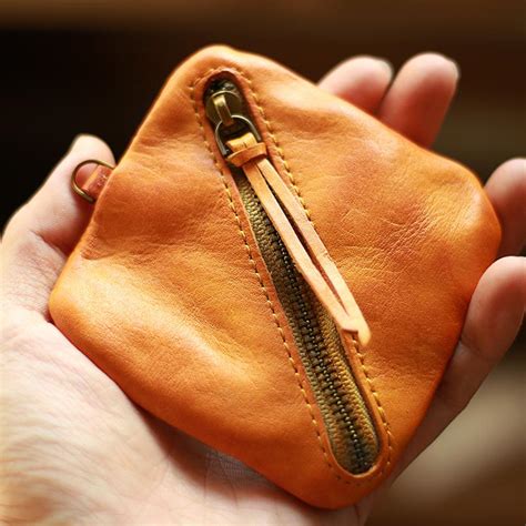 Vintage Slim Brown Leather Mens Coin Wallet Zipper Coin Holder Brown C ...