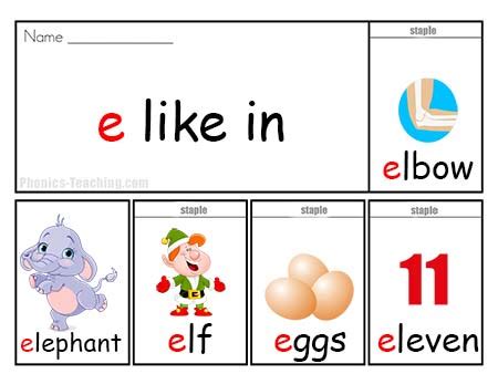 Teach child how to read: Phonics Letter E Words