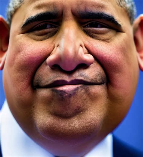 KREA - close - up photograph of obese barack obama, double chin, triple chin, 8 k, 4 k, high quality