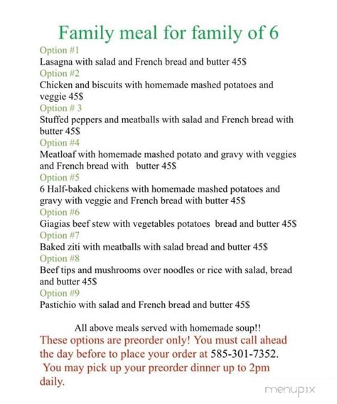 Menu of Old Mill House Restaurant in Gorham, NY 14461