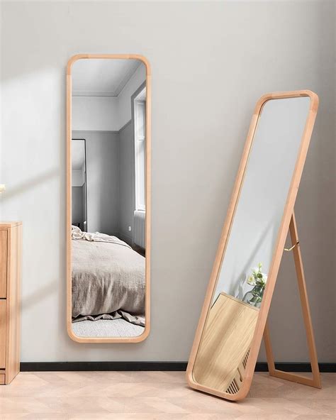 TinyTimes 63"×18" Wooden Full Length Mirror, Floor Mirror with Stand, Beech, Rounded Corner ...