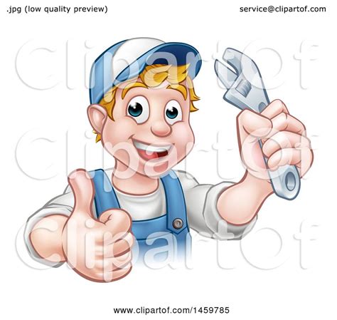 Clipart of a Cartoon Happy White Male Plumber Wearing a Hat, Holding an Adjustable Wrench and ...