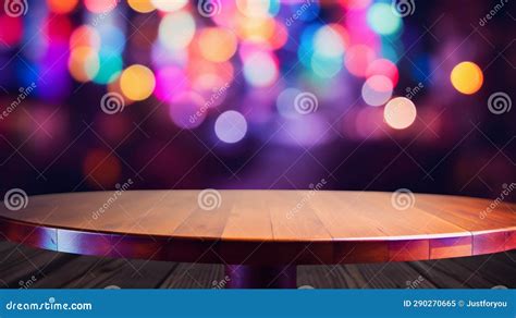 Wooden Round Table Against a Blurred Bar Backdrop. Generative Ai Stock Illustration ...