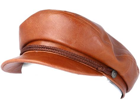 Fiddler Vegan Leather Tan Flat Cap - Brixton caps - Hatstoreworld.com