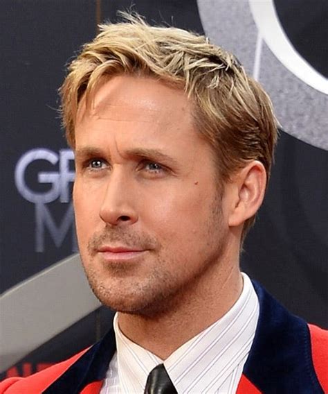 Ryan Gosling Short Straight Blonde Hairstyle with Brunette Highlights