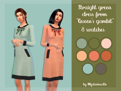 Sims 4 — Straight green dress from 'Queen's gambit' by MysteriousOo — 8 ...