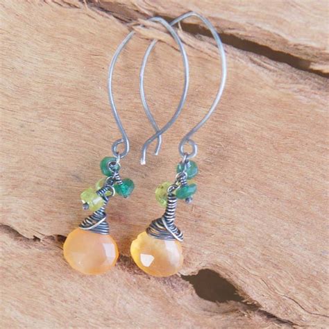 Artisan Sterling Silver Carnelian Earrings with Peridot and