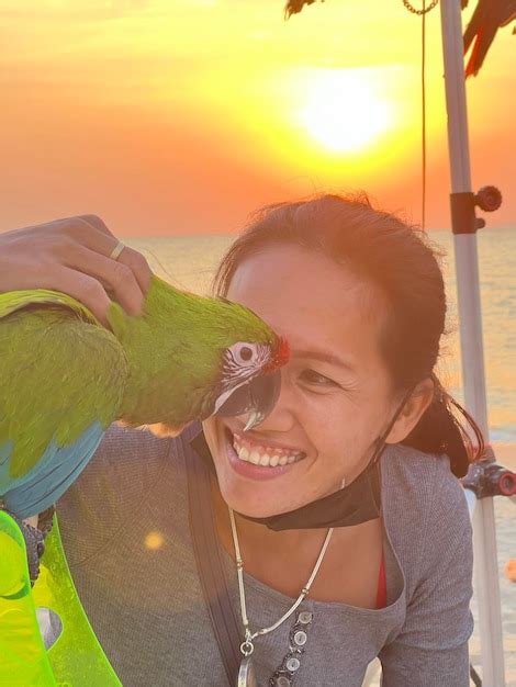 Premium Photo | Close-up of thai woman with buffon macaw