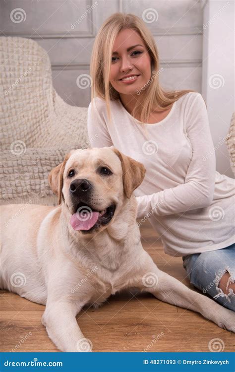 Beautiful Blond Girl with Labrador Retriever Stock Image - Image of ...