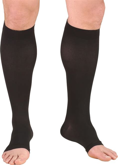 Truform 15-20 mmHg Compression Stockings for Men and Women, Knee High Length, Open Toe, Black, X ...