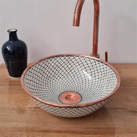 Copper Bathroom Sink Vessel Sink Copper Rimmed Solid Copper Drain Gift - Etsy