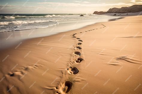 Premium AI Image | Footprints in the sand on the beach at sunset Generative AI