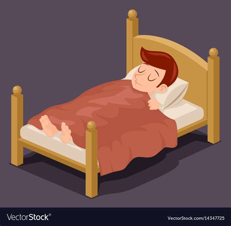 Sleep man bed rest night blanket pillow cartoon Vector Image