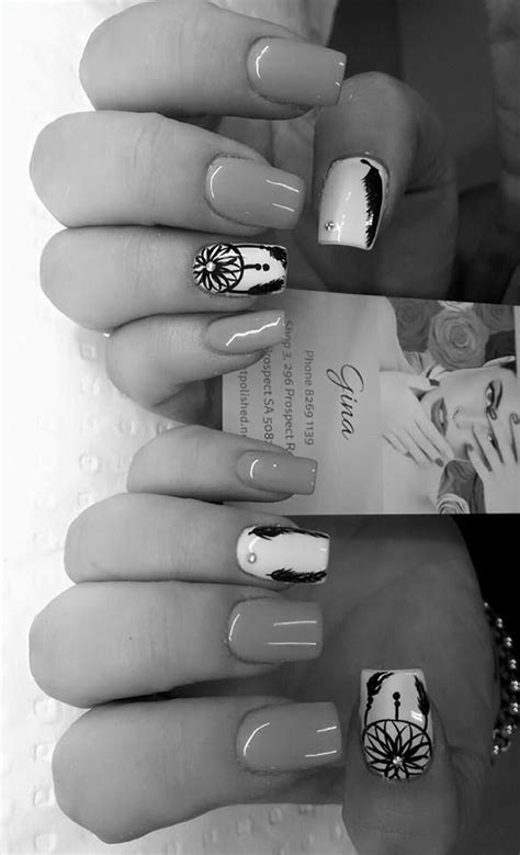 squared nails and feathers and dream catcher as nail art | Square nails ...