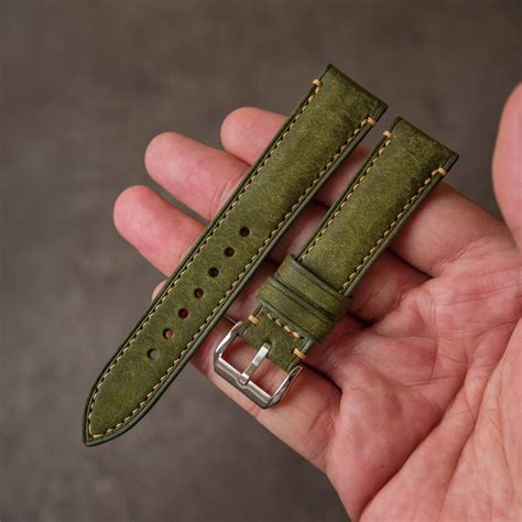 Green Watch Strap Custom Handmade Leather Watch Strap 14mm - Etsy Australia