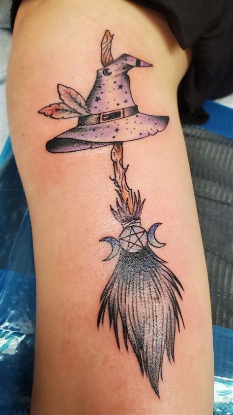 Witch broomstick & hat tattoo | Wiccan tattoos, Wicca tattoo, Witch tattoo