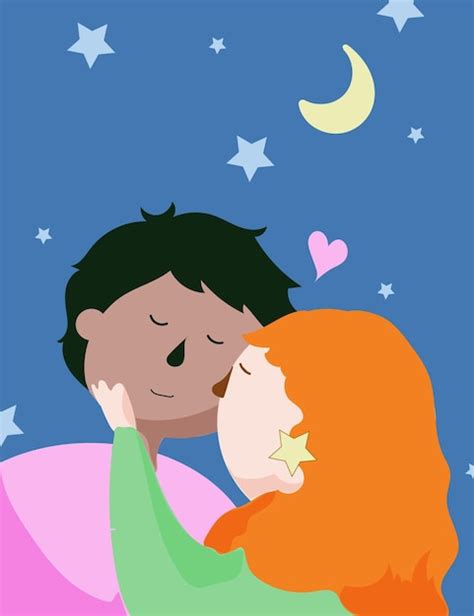 Premium Vector | Couple hugging and kissing each other illustration sky and stars flat vector ...