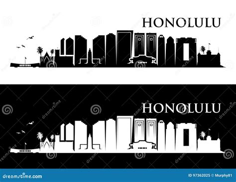 Honolulu Skyline - Hawaii - Vector Illustration Stock Vector - Illustration of building ...