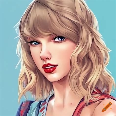 2d illustration of taylor swift in a japanese anime style, taylor swift as a cute anime ...