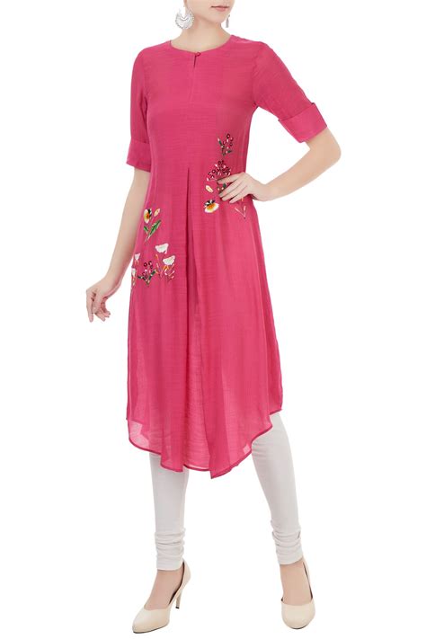 Pink linen georgette hand embroidered kurta | Kurta designs women, Crop top designs, Sewing ...