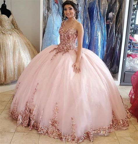 Rose Gold Lace Quinceañera Princess Ball Gown Sweet 16 Dress Pageant G