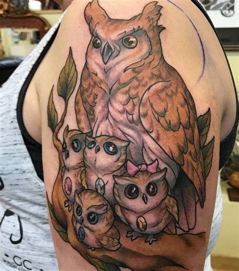 Awesome Design Of Family Of Tattoos On Half Sleeve | Cute owl tattoo, Owl tattoo design, Black ...