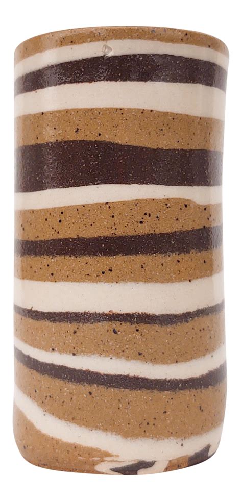 Fine Art Ceramics Tan and White Horizontal Striped Small Nerikomi Vase by Fizzy Ceramics Art ...