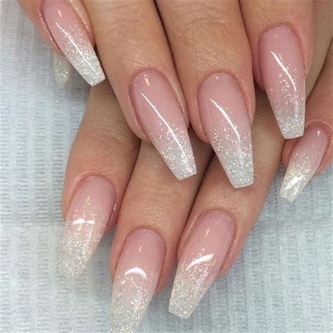 French Ombre Nails with Gold Glitter; baby boomer; coffin nails; ombre ...