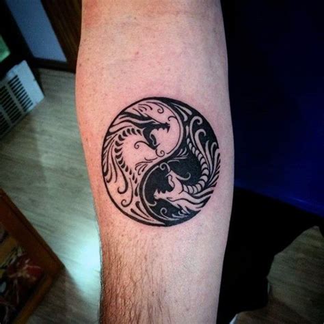 Cool Yin And Yang Tattoos For Men With Dragons On Inner Forearm Yin Yang Tattoos, Maori Tattoos ...