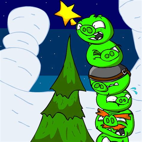 Angry Birds Piggies Placing Star on Christmas Tree iPad Tablet Wallpaper | AngryBirdsNest