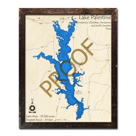 Lake Palestine, Texas 3D Wooden Map | Framed Topographic Wood Chart - Palestine Texas Map ...