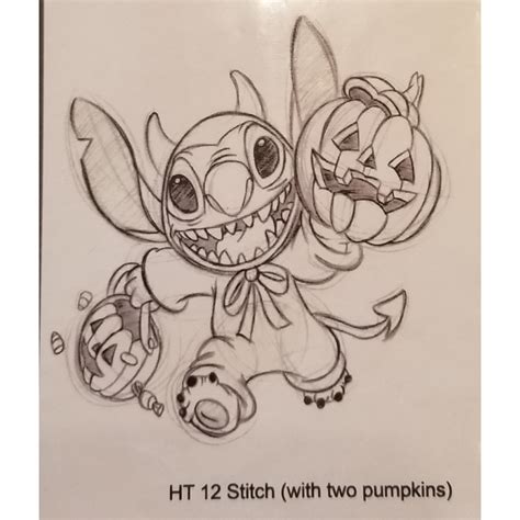 Disney Customized Artist Sketch - 1 Character - Stitch - Stitch with Two Pumpkin - Halloween