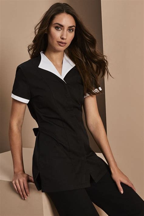 Black Housekeeping Tunic with White Trim in 2022 | Housekeeping dress, Housekeeping uniform ...