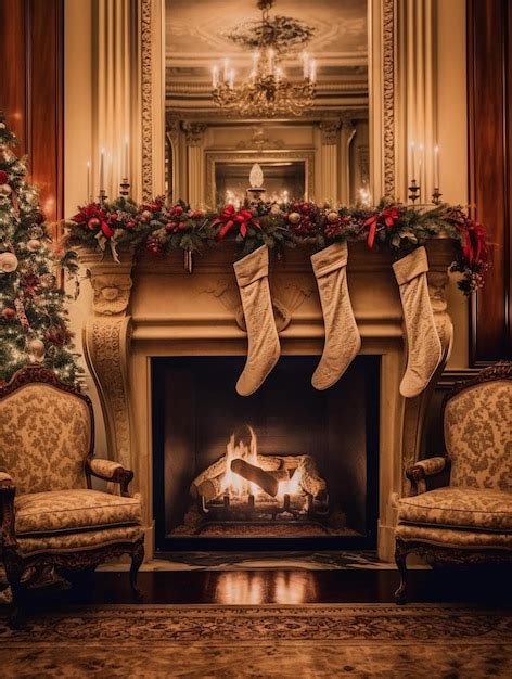 Premium AI Image | Christmas festivities unfolding in front of a crackling fireplace