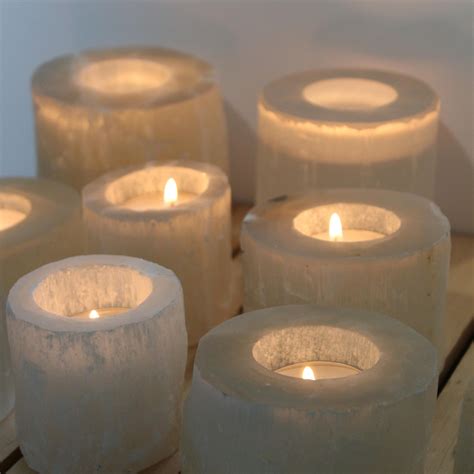 Selenite Round Candle Holder 2 Sizes Crystal Tealight Holder Raw Selenite Crystals Gift Home ...