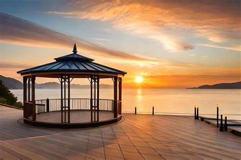 Premium AI Image | Sunset on a wooden pier