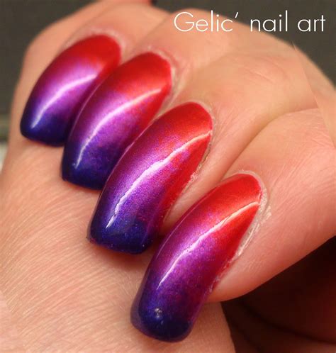 Gelic' nail art: Gradient in red and purple