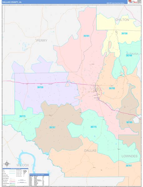 Dallas County, AL Wall Map Color Cast Style by MarketMAPS