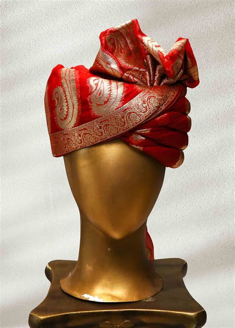 Red and Golden Rajasthani Turban