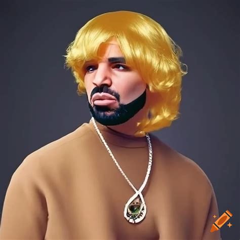 Image of drake with a blonde wig on Craiyon