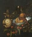 A Still Life With A Quince, A Lemon, An Oyster, A Partly Rolled-Up Leaflet And A Wine Glass ...